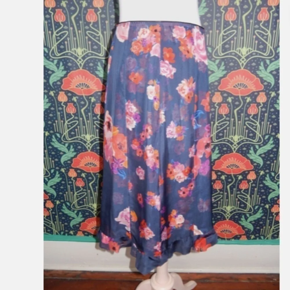 Dorothee Schumacher Navy Blue Pink Silk Chiffon A-Line Skirt Nwt 4